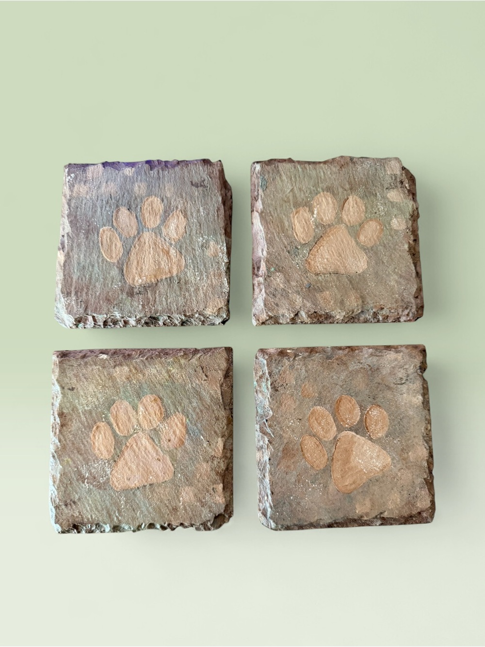 Handmade Brown Paw Print Stone Coasters - Rustic Home Wall Decor